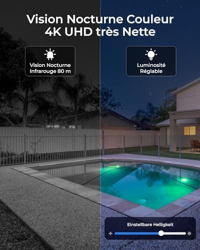 4K PTZ Caméra Surveillance PoE, Zoom Optique 3D 16X, Pan 360°+Tilt 90°, Suivi Automatique, Vision Nocturne Jusqu'à 80m, Détection de Personne/Véhicule/Animal, Audio Bidirectionnel, RLC-823S2