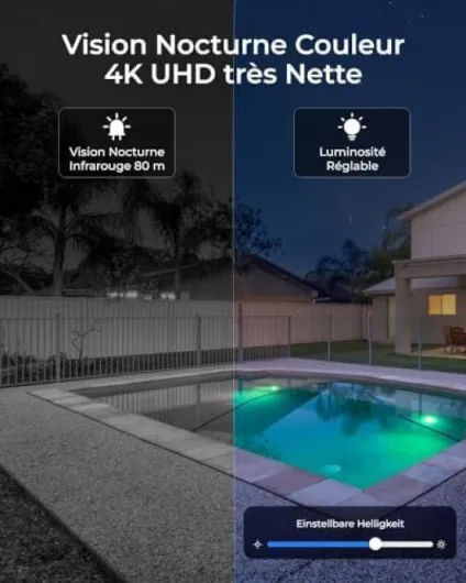 4K PTZ Caméra Surveillance PoE, Zoom Optique 3D 16X, Pan 360°+Tilt 90°, Suivi Automatique, Vision Nocturne Jusqu'à 80m, Détection de Personne/Véhicule/Animal, Audio Bidirectionnel, RLC-823S2