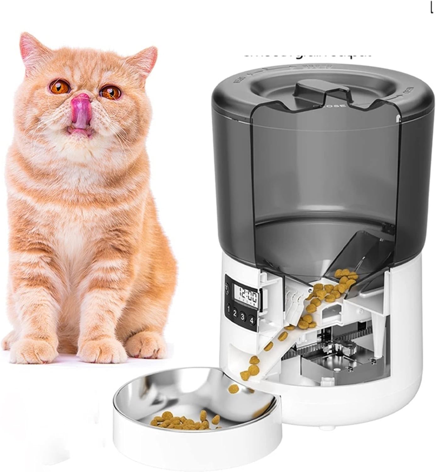 JINGYAN Distributeur Automatique de Nourriture Capacity Automatic Cat Feeder Smart Dog and Cat Food Dispenser with Screen Timer Stainless Steel Bowl Pet Items