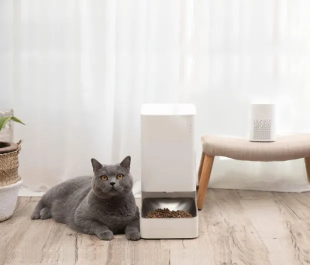 Smart Pet Food Feeder Gamelle connectée, étanche, pour Animaux de Compagnie de Petite à Moyenne Taille, Bol en Acier Inoxydable, 3,6L, 5,9W, Blanc - Version FR Aliment intelligent pour animaux de compagnie