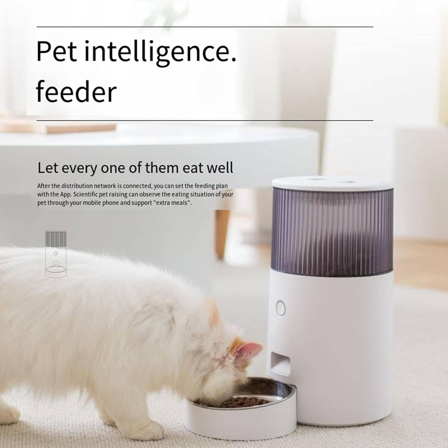 Pet Smart Feeder-Cat Automatic Feeder Cat Food Timing Quantitative Dog Self-Service Feeding Machine,2.5L,White