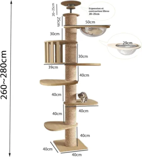 Arbre à Chat tendeur de Plafond - Corde en sisal de 11 cm de Large - pour Arbre à Chat, Capsule Spatiale, Cage à Chat, 4 Plateformes, Hauteur réglable