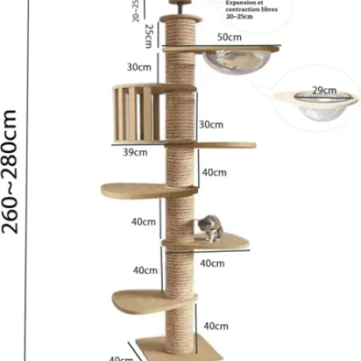 Test Arbre à Chat tendeur de Plafond Mekidulu T02 : gain de place malin, mais pas sans défauts