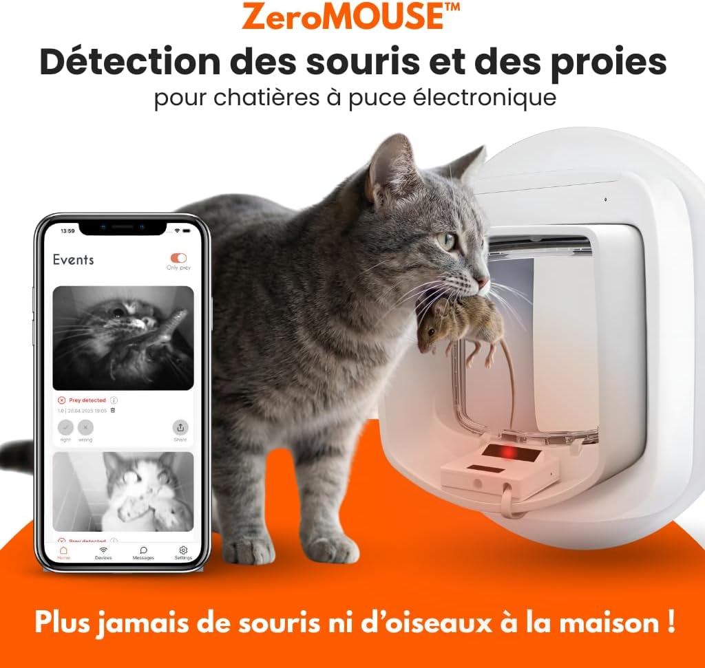 ZeroMOUSE 2.0 – Extension pour chatière à Puce électronique, Chatière connectée pour Chat avec détecteur de proies (Souris & Oiseaux) + Reconnaissance de Puce, App Gratuite Version 2.0