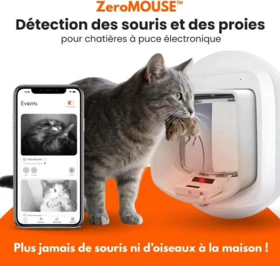 ZeroMOUSE 2.0 – Extension pour chatière à Puce électronique, Chatière connectée pour Chat avec détecteur de proies (Souris & Oiseaux) + Reconnaissance de Puce, App Gratuite Version 2.0