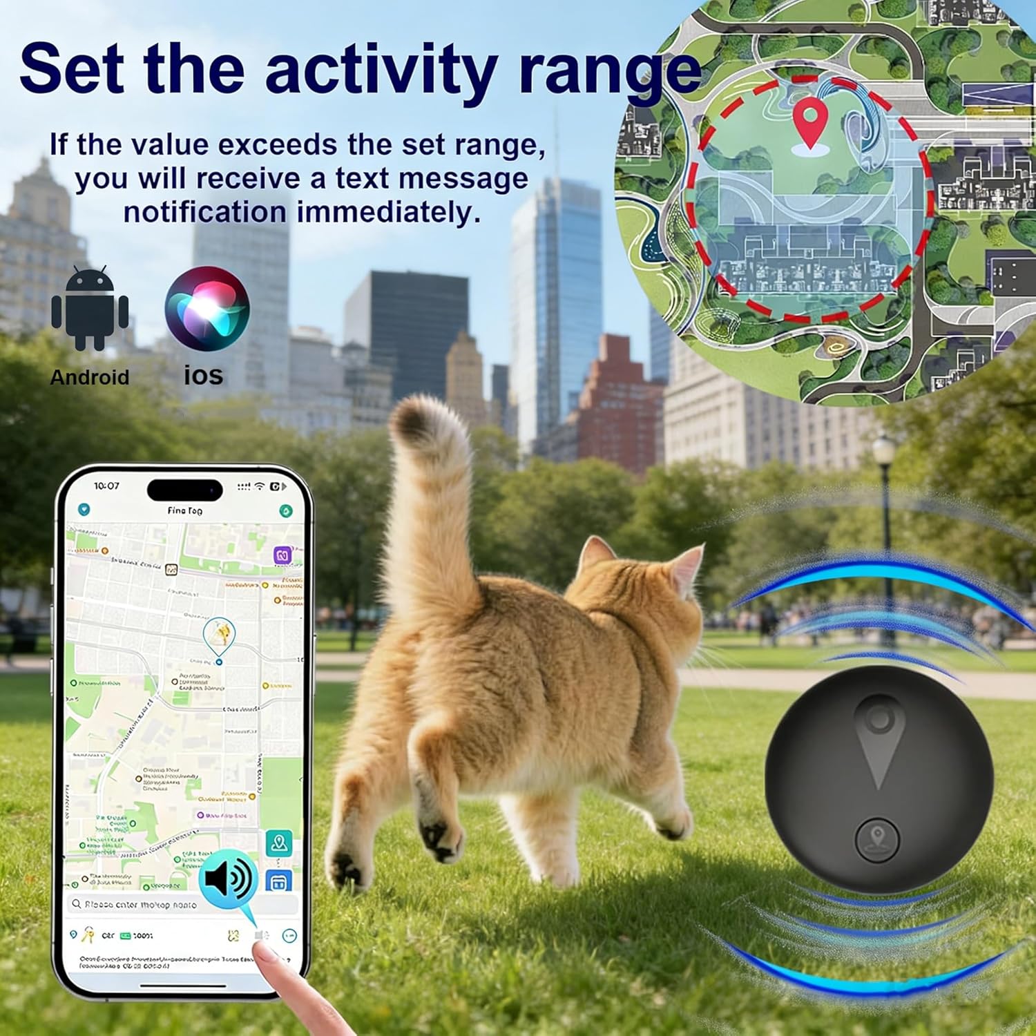 Collier GPS Chat, Chien Traceur sans Frais Mensuels, Compatible avec iOS et Android, Suivi en Temps Réel Traceur Collier Traceur Chat, Batterie Longue durée avec étanche Traceur Animal, Noir