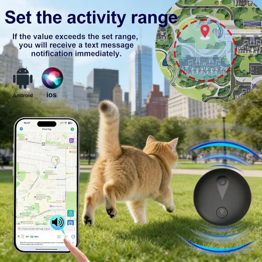 Collier GPS Chat, Chien Traceur sans Frais Mensuels, Compatible avec iOS et Android, Suivi en Temps Réel Traceur Collier Traceur Chat, Batterie Longue durée avec étanche Traceur Animal, Noir