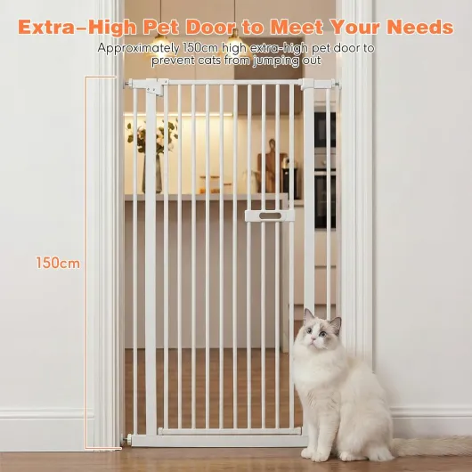 Barrière de sécurité Extra Haute, Barrière de sécurité pour Chat de 150 cm de Haut, Fermeture Automatique, sans perçage, Double Porte pour Animaux de Compagnie pour Portes, Cuisine Blanc