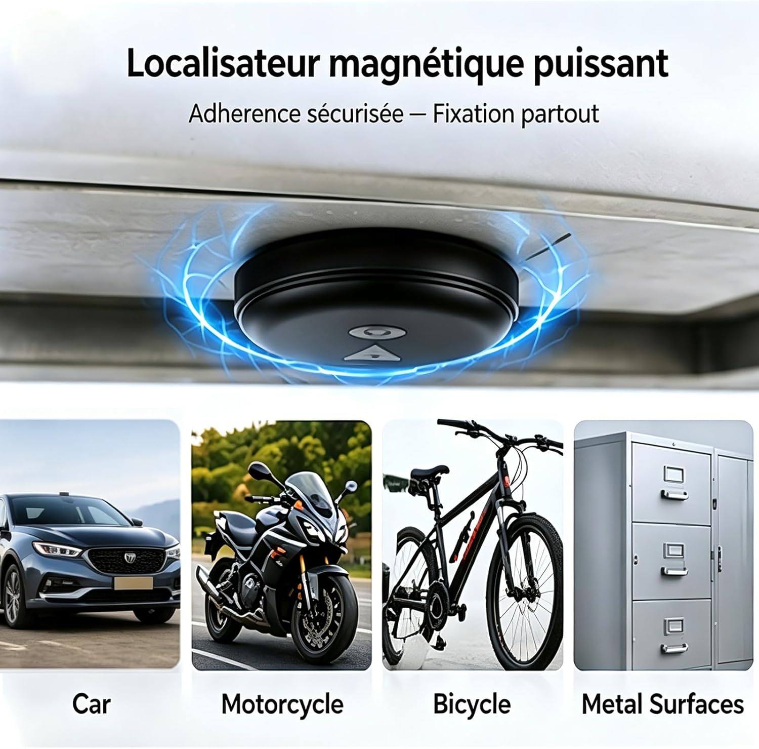 Traceur GPS Voiture,Magnétique Smart Tag Tracker,Traceur caché localisateur,Traceur sans Abonnement,Étanche IP67,Compatible avec iOS et Android,pour Véhicules/clés/Moto/Bagage/Enfant/Wallet- Black-fr-1