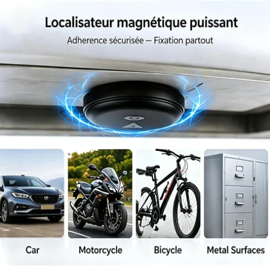 Traceur GPS Voiture,Magnétique Smart Tag Tracker,Traceur caché localisateur,Traceur sans Abonnement,Étanche IP67,Compatible avec iOS et Android,pour Véhicules/clés/Moto/Bagage/Enfant/Wallet- Black-fr-1