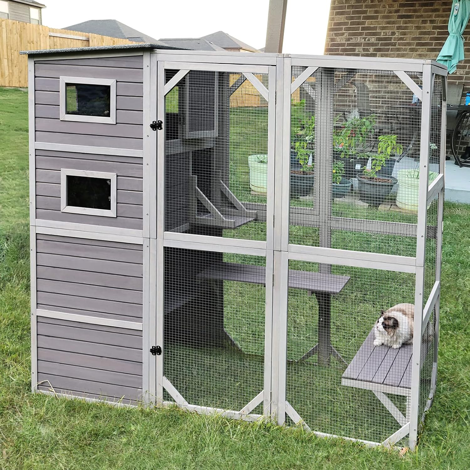 Catio Niche d'extérieur pour chat avec 4 niveaux pour intérieur et extérieur avec toit résistant aux intempéries et pièce spacieuse