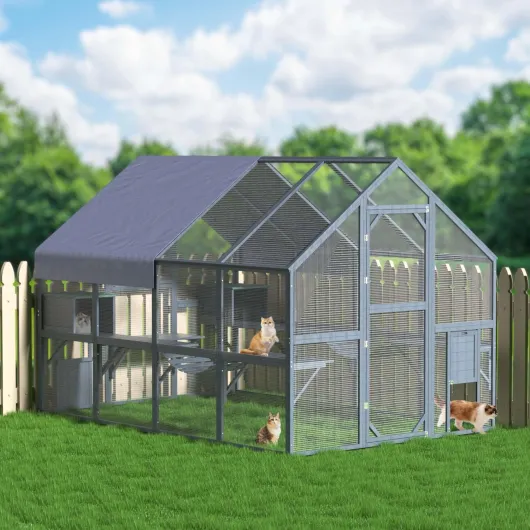 Enclos extérieur pour Chats 280 x 187 x 187 cm Catio Bois Sapin Toit L 280 x l 187 x H 187 cm