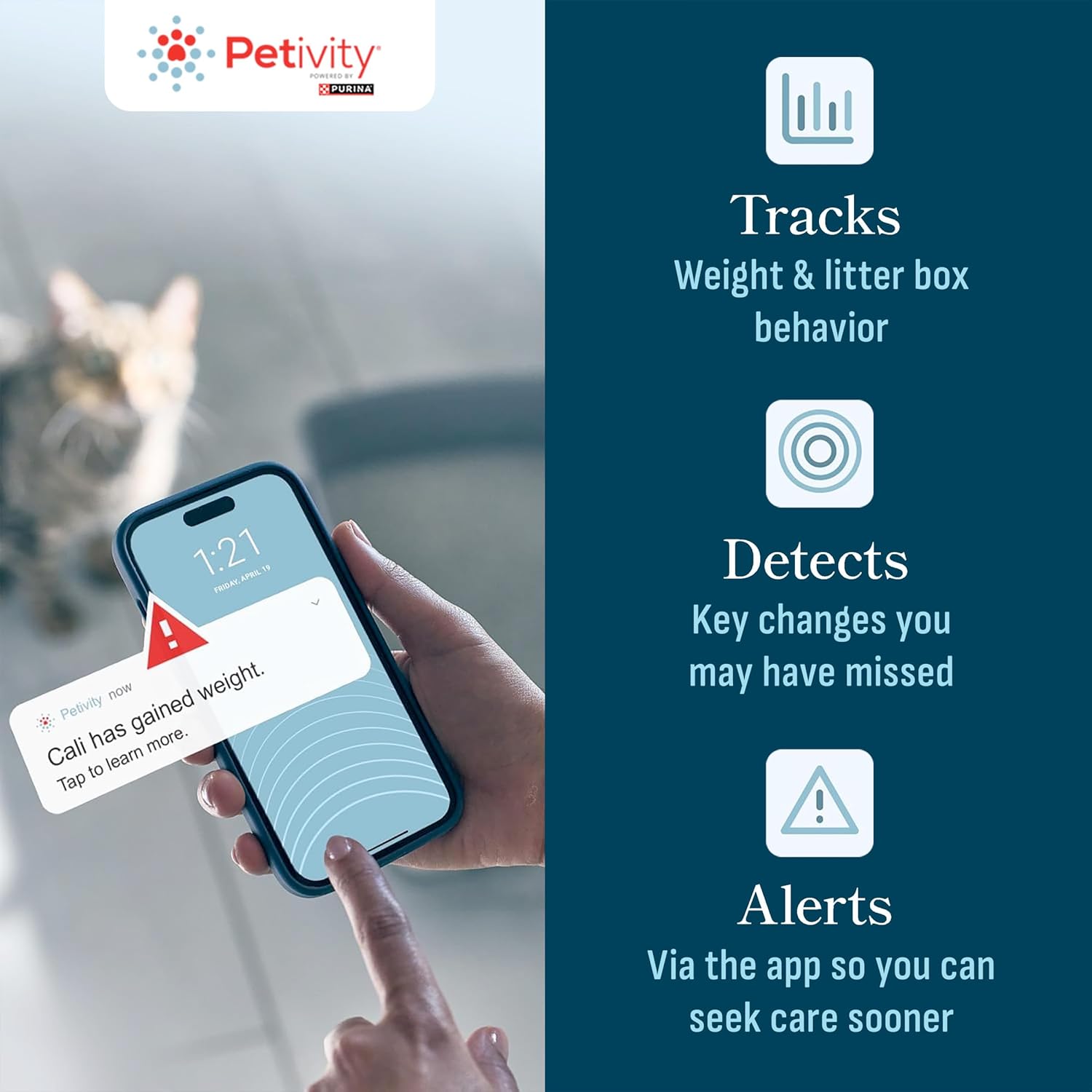 Petivity Alimenté par Le système de Surveillance Intelligent Purina pour litière – La Technologie IA Suit Les changements de santé, de Poids et d'habitudes – Alerte Les propriétaires de Chats sur des