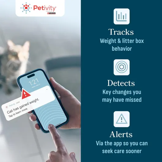 Petivity Alimenté par Le système de Surveillance Intelligent Purina pour litière – La Technologie IA Suit Les changements de santé, de Poids et d'habitudes – Alerte Les propriétaires de Chats sur des