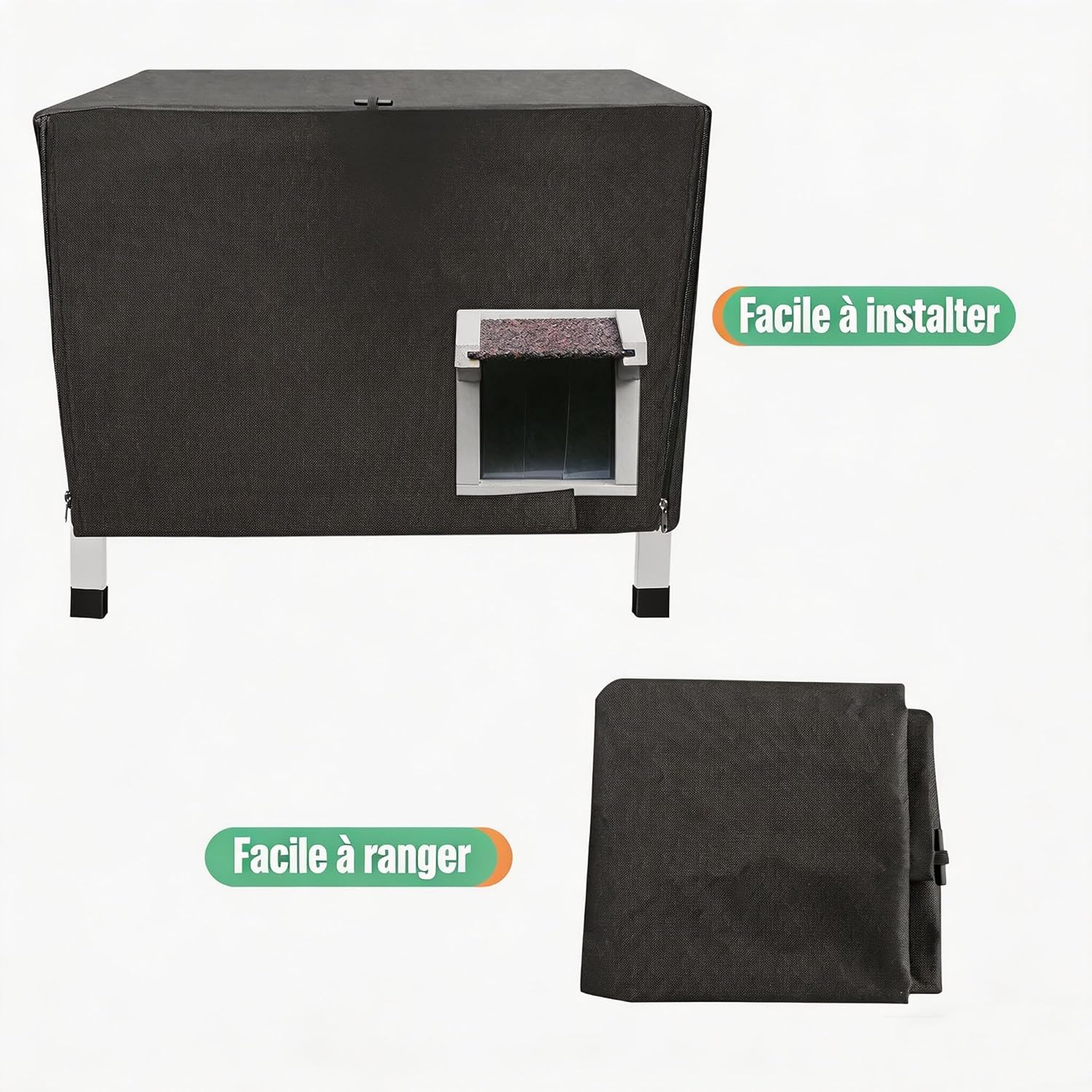 Niche pour chat d'extérieur en bois isolée résistante aux intempéries avec housse pour plusieurs chats, grise Maisons avec couvercle