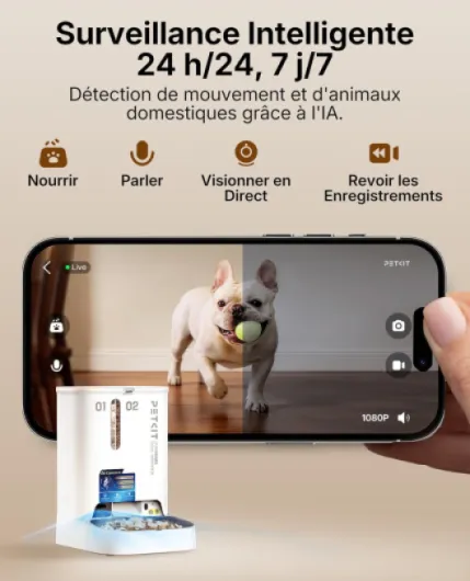 YumShare Dual-Hopper 2 Distributeur Automatique de Croquettes pour Chat avec Caméra HD 1080P, Reconnaissance faciale Multi-Chats, Vision Nocturne, Wi-FI 2.4G& 5GHz, Contrôle Via App, 5L