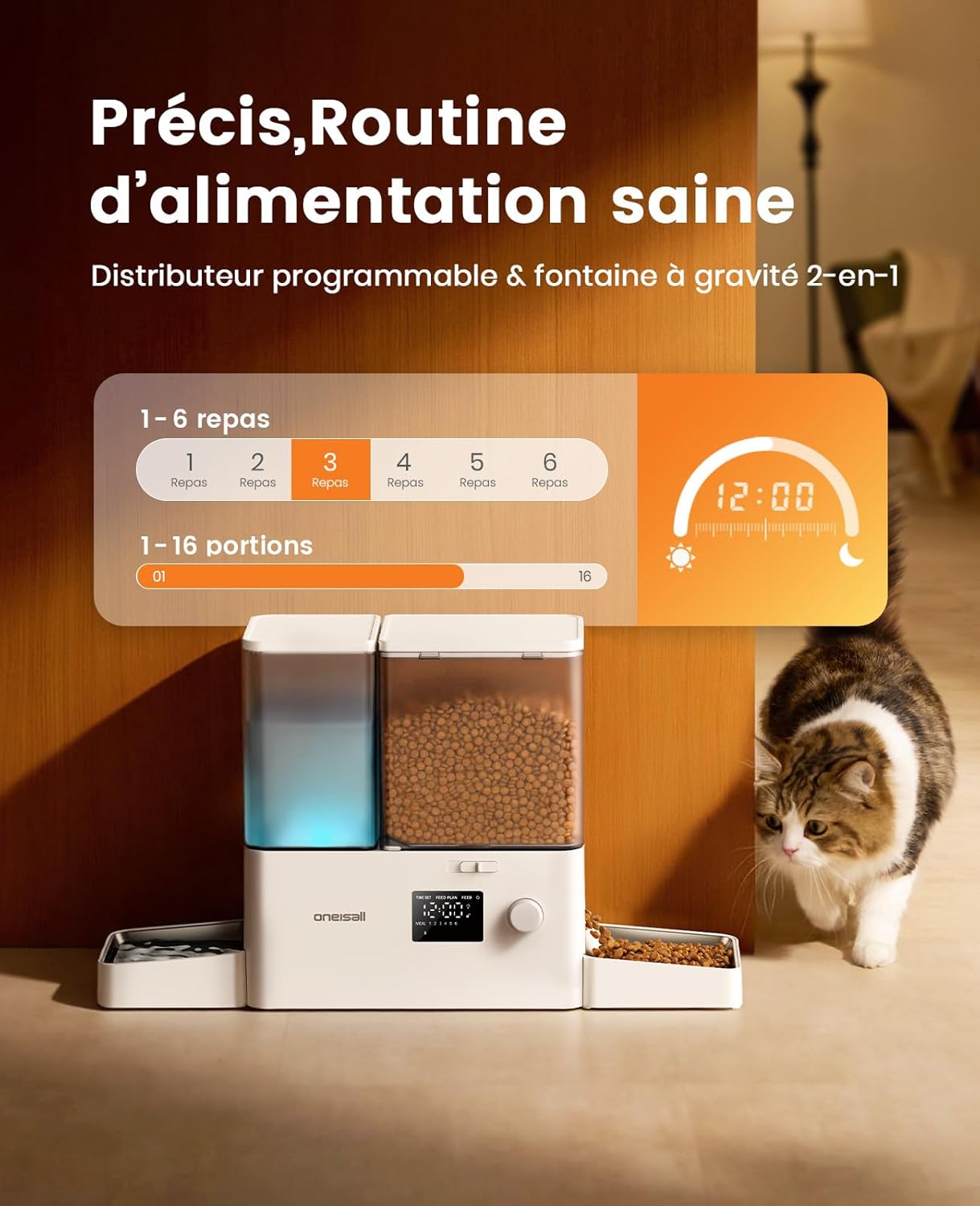 Distributeur d'eau et d'alimentation Automatique pour Chat, 36 Tasses/8,5 l, 2 en 1, Nourriture Propre, Eau Douce, Grande capacité, Distributeur de Nourriture pour Chat chronométré et