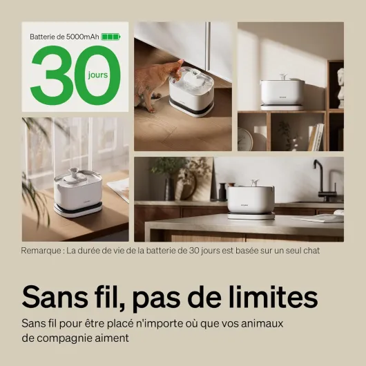 Fontaine a Eau Chat sans Fil avec Capteur de Mouvement, 2,5L Dockstream Fontaine à Eau pour Chat à Pile 5000mAh, 23dB Ultra Silencieuse, Facile à Nettoyer, sans BPA, Distributeur Eau Chat Blanc 2.5 L Sans fil rechargeable