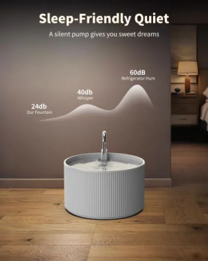 Lawfery Fontaine à eau en céramique pour chat de 2,2 L, fontaine à eau automatique pour chats d'intérieur et petits chiens, distributeur d'eau sans BPA avec pompe ultra silencieuse, entretien facile Blanc-2