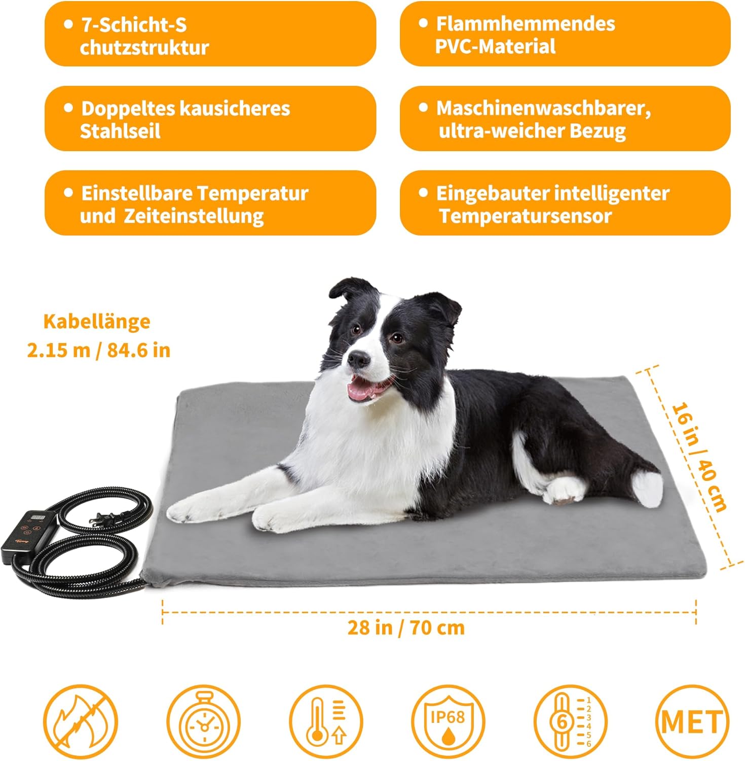 Toozey Chien Chat Tapis Chauffant 70*50cm, Coussin Chauffant électrique pour Animaux avec Couverture Crystal Velvet pour Chats et Chiens de Nouveau-né, de Petite Taille et de Personnes âgées, Gris-L Gris L 70 x l 50 x H 2 cm