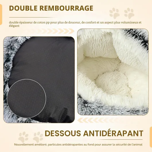 YAGE Lit pour Chat, adapté aux Chatons et Petits Chiens de Moins de 7 kg, lit pour Animaux Lavable en Peluche Moelleuse Anti-anxiété, Sac de Couchage pour Chat Doux et Chaud en Forme de Beignet Gris - 50CM