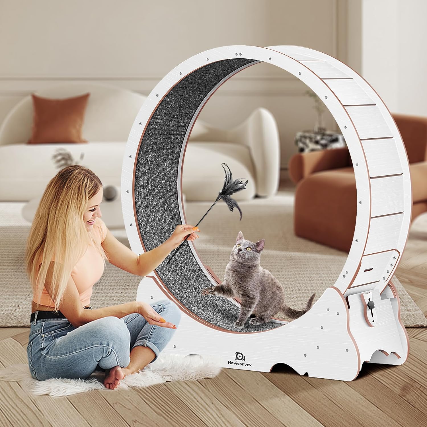 Roue pour Chat XL Noire – Roue Chat diamètre 113 cm, silencieuse et Solide pour Exercice et Divertissement intérieur – Design élégant, idéale pour Grands Chats Actifs XL Blanc