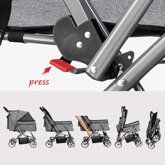 Poussette pour animal domestique,chariot de transport pliable à 4 roues, avec grand panier de rangement, jusqu'à 50 kg, pour chiens et chats de petite et moyenne taille,Grey
