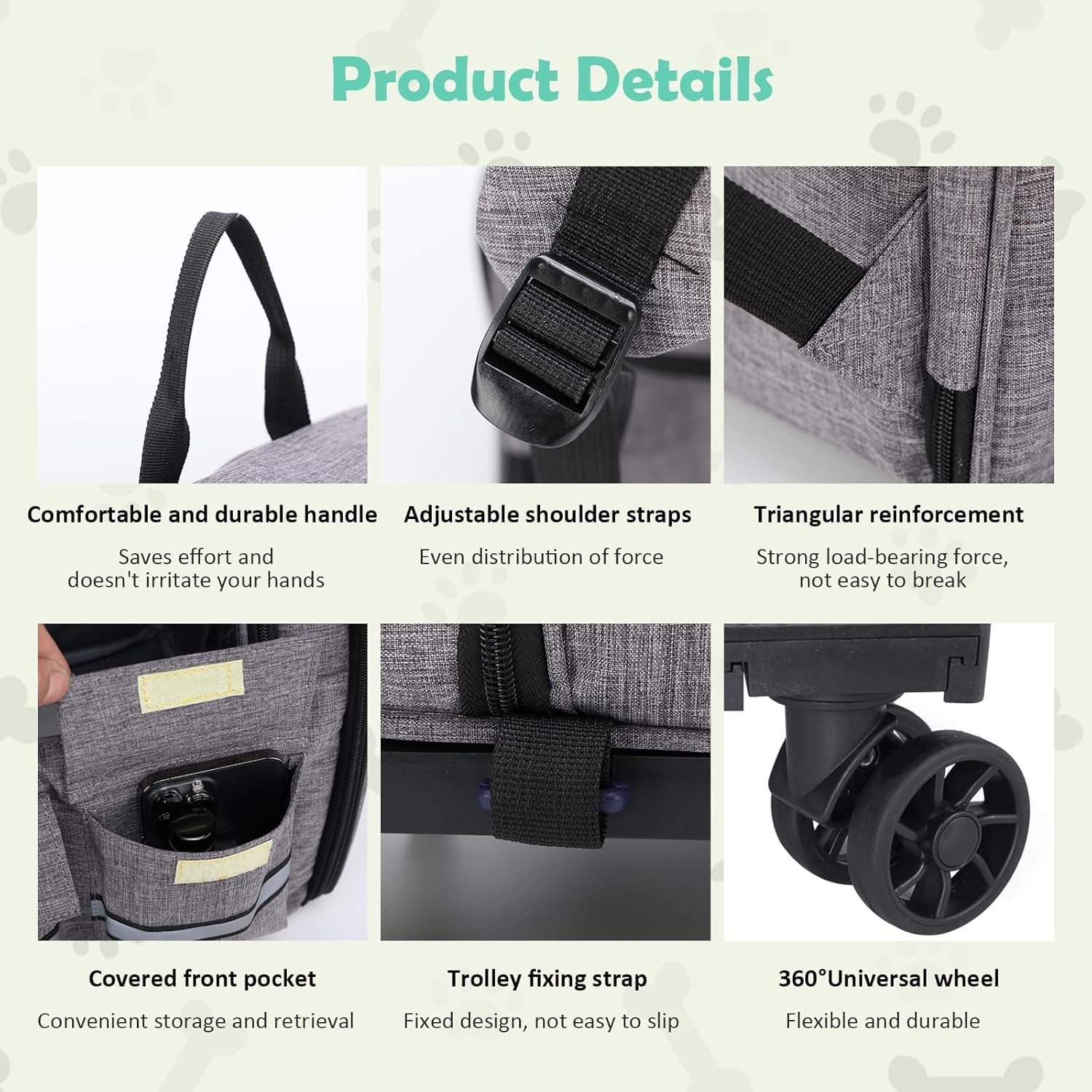 Sac à Dos de Transport pour Chiens, avec Chariot 3 en 1 jusqu'à 20kg, Chats, Chiots, en Maille entièrement ventilée, conçu pour Le Voyage, la randonnée, Une Utilisation en extérieur (Gris) une couche gris