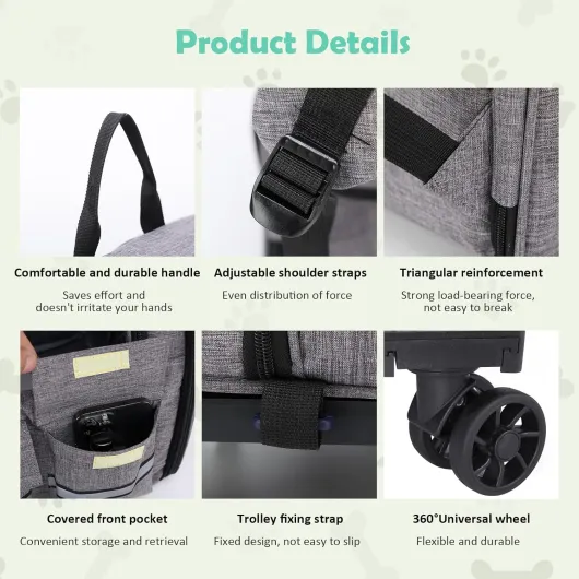 Sac à Dos de Transport pour Chiens, avec Chariot 3 en 1 jusqu'à 20kg, Chats, Chiots, en Maille entièrement ventilée, conçu pour Le Voyage, la randonnée, Une Utilisation en extérieur (Gris) une couche gris
