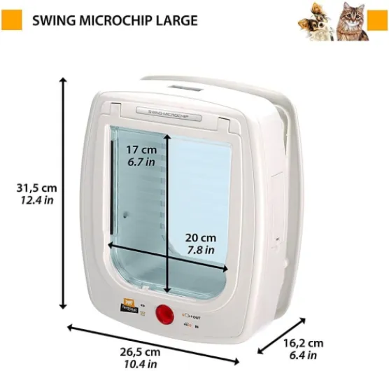 Chatière puces électronique, Porte Petits Chiens et Chats, Entrée et Sortie 4 Voies, Proctection contre les Courants d'air, Collier avec puce inclus, SWING MICROCHIP Large, Blanc Michrochip Blanc M (26,5 x 16,2 x h - 31,5 cm.)
