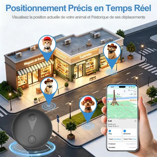 Collier GPS Chat 2-en-1,Collier GPS pour Chien Réfléchissant,Suivi en Temps Réel Et Fonctions Anti-Perte,sans Abonnement,iOS/Android,Collier Réglable avec Grelot,Adapté Aux Petits Chiens/Chats-Noir