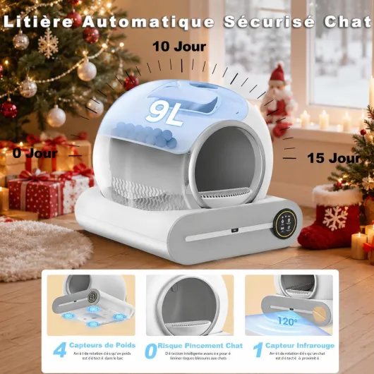 Caisse Litière Automatique 65L+9L, Litière Électrique Autonettoyante avec APP, Élimination Odeurs pour Familles Multi-Chats