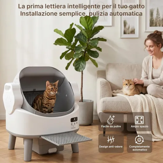 Litière Automatique Grande capacité - Toilette autonettoyante pour Chats jusqu'à 10 kg, 3 capteurs de sécurité (Infrarouge + Micro-Ondes + électrique), Utilisation Simple sans Application, Efficace