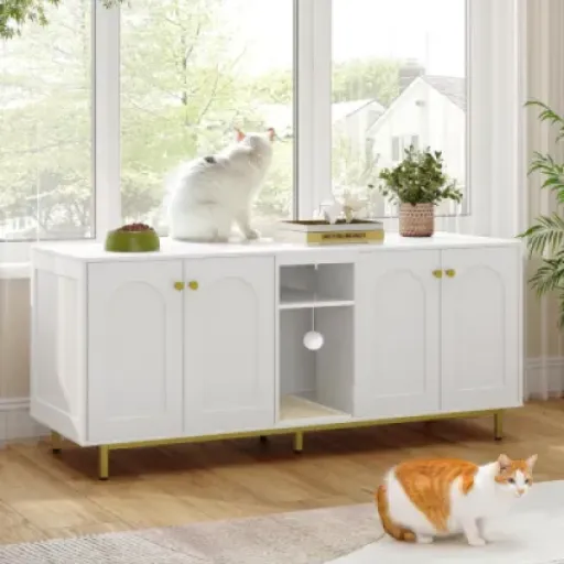 Test Hzuaneri Meuble Litière pour 2 Chats : enfin un meuble qui cache vraiment les bacs sans faire cheap