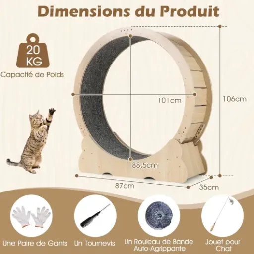 Test COSTWAY Roue pour Chat en Bois 101 cm : grosse roue, gros chat, gros doute… puis bonne surprise