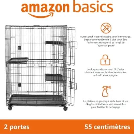 Test Amazon Basics Cage de jeu 3 niveaux : la grande cage pratique pour sécuriser son chat sans se ruiner