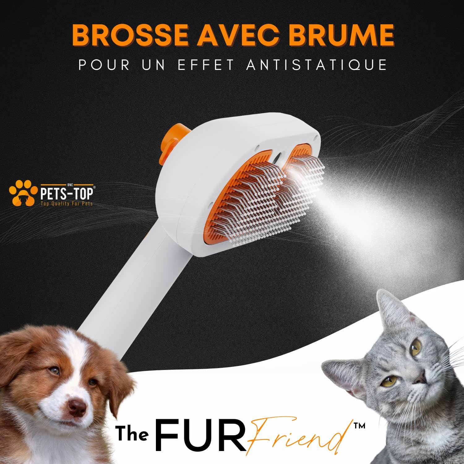 One PETS-TOP Brosse Chat Vapeur Autonettoyante - Efficace pour Poils Longs et Courts - Brosse de Toilettage pour Chats et Chiens - Eau Lissante Démêlante