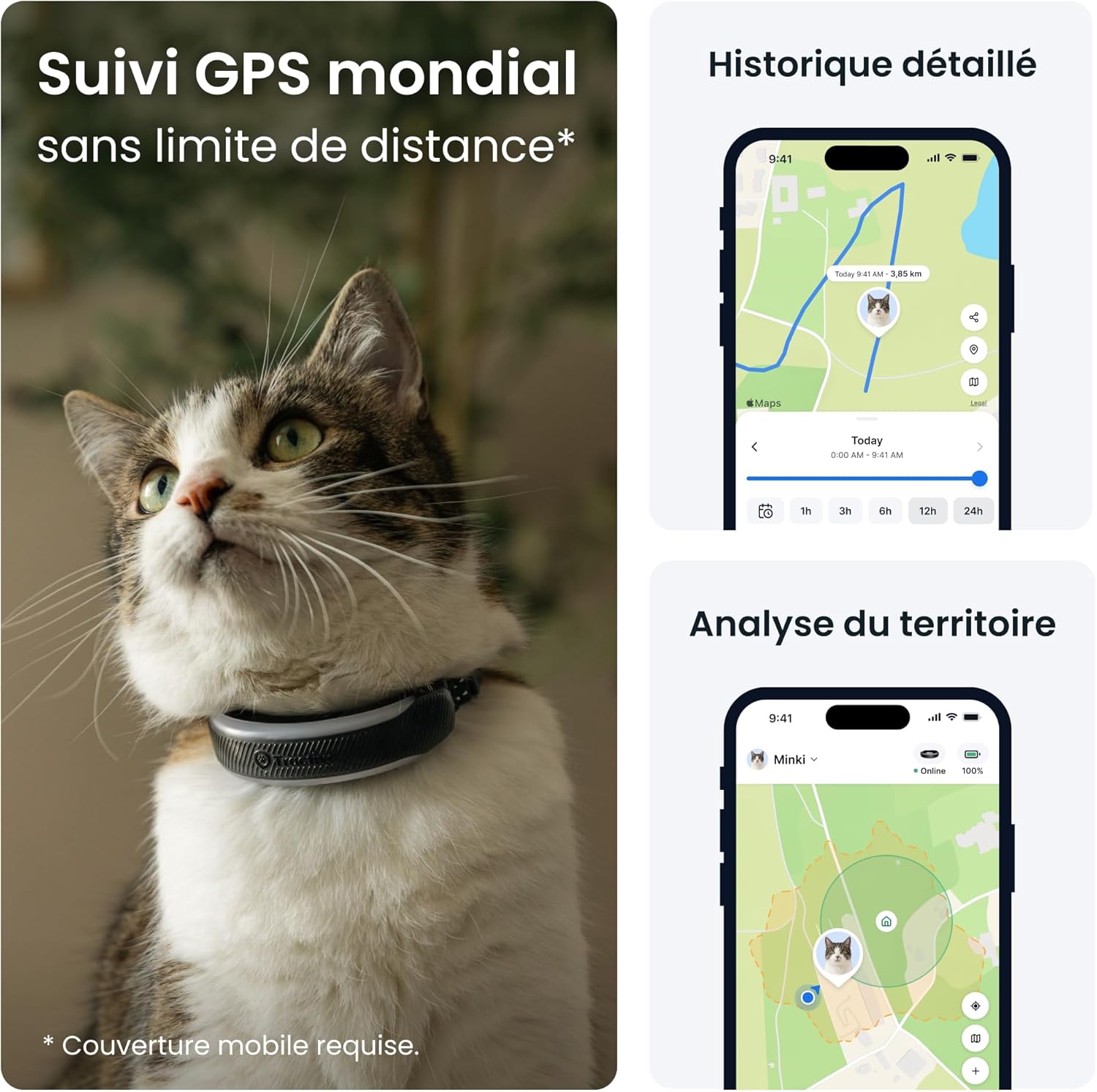 Collier GPS Chat Connecté Mini - Édition 2026 - N° 1 des GPS pour Chats - Localisation GPS en Direct - Alertes de Santé et Moniteur de Signes Vitaux - Collier de Sécurité Inclus (Noir)