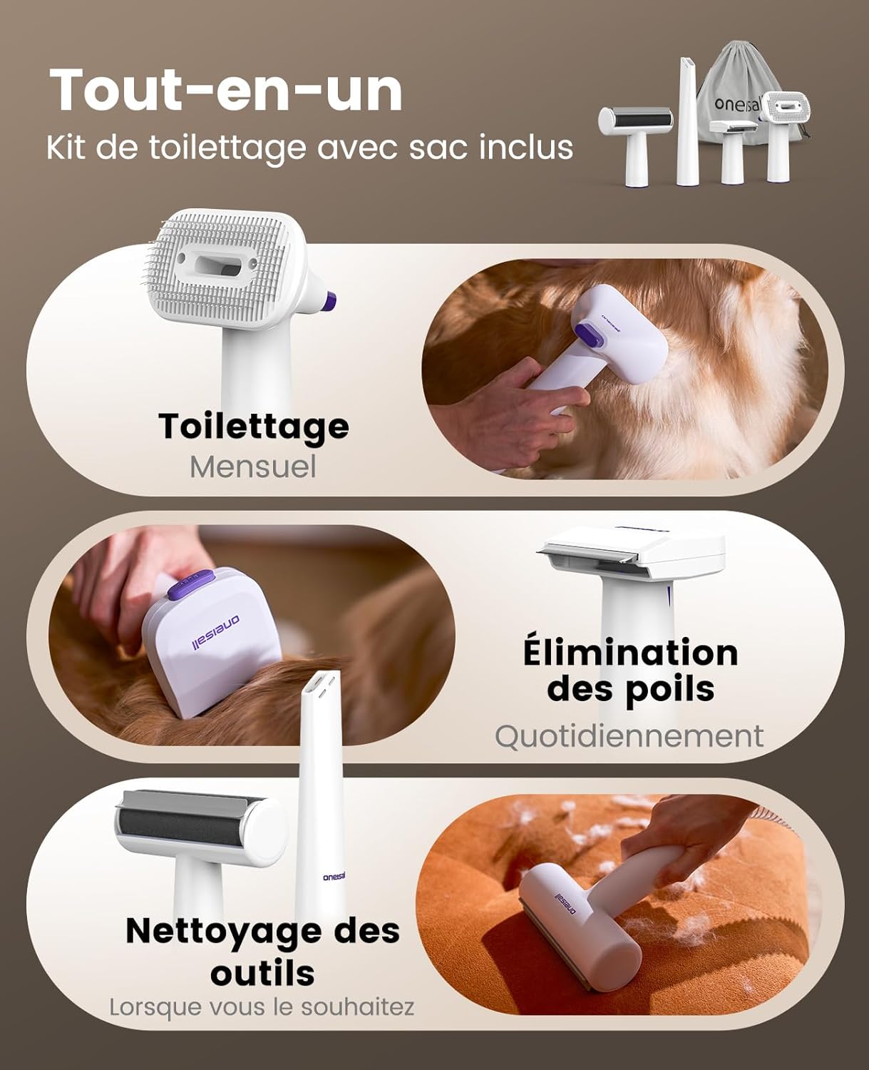 Aspirateur Poil de Chien et Chat, Aspirateur Poils d'animaux avec la Brosse, 12000Pa Puissance d'Aspiration, Elimine 99.99% des Poils d'animaux avec 4 Accessoires de Soins, 1.5L Capacité