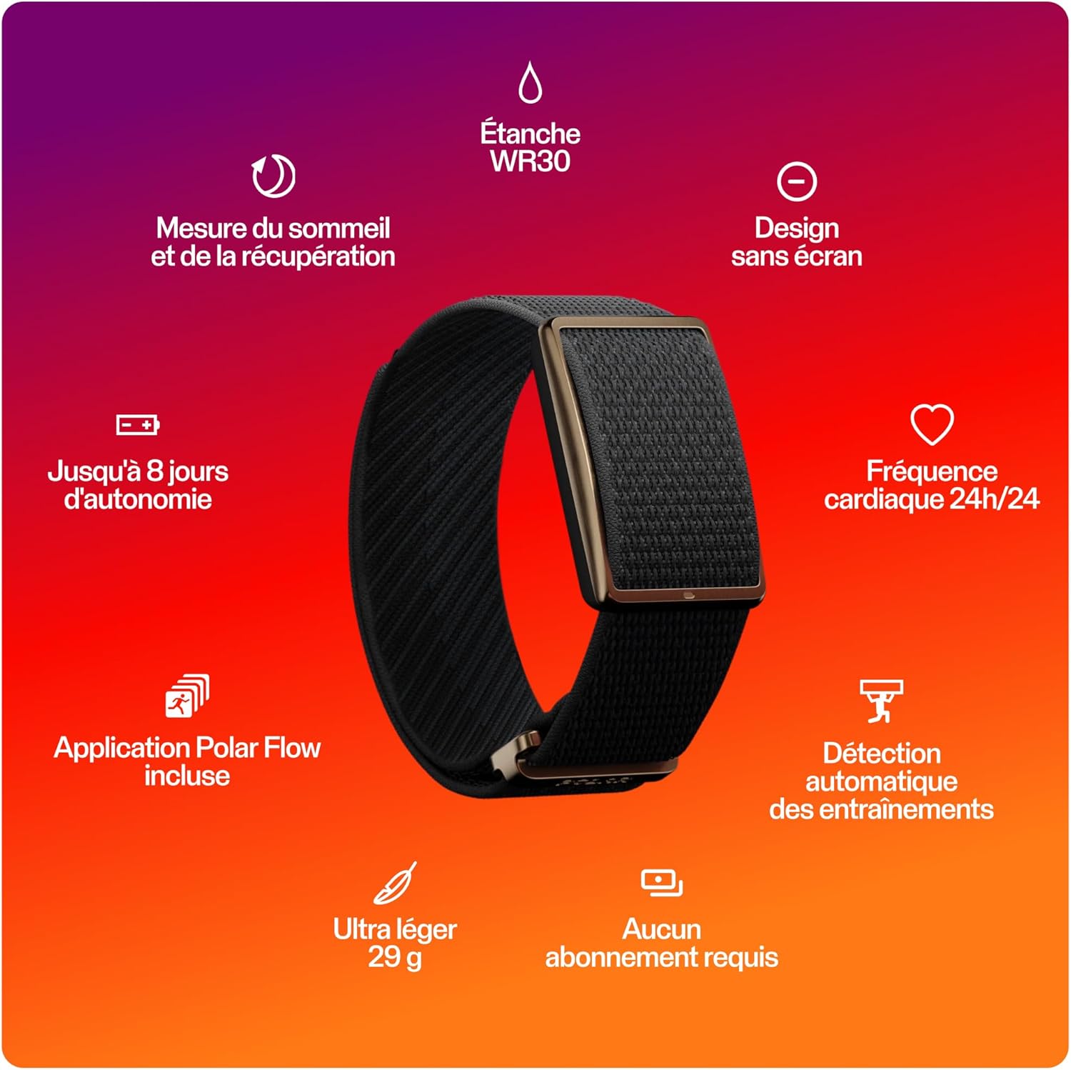 Polar Loop – Bracelet connecté sans écran avec Suivi de la FC, du Sommeil et de l'activité 24 h/24, détection Auto - des entraînements, sans abonnement, 8 Jours d'autonomie.