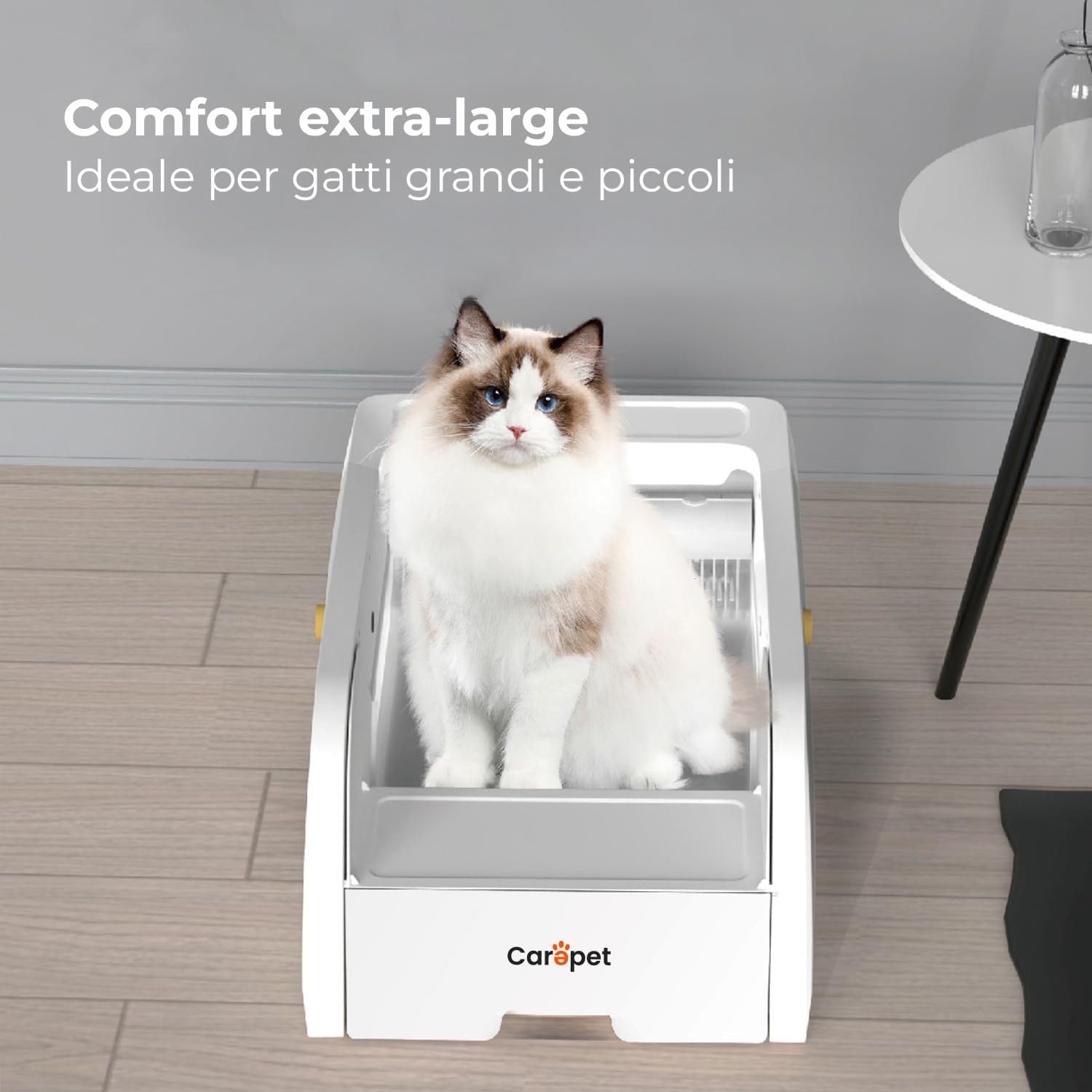 Carepet Litière autonettoyante C102WC avec appareil photo, contrôle d'application, reconnaissance multi-chats, nettoyage automatique, capteurs infrarouges, désinfection UV, design compact