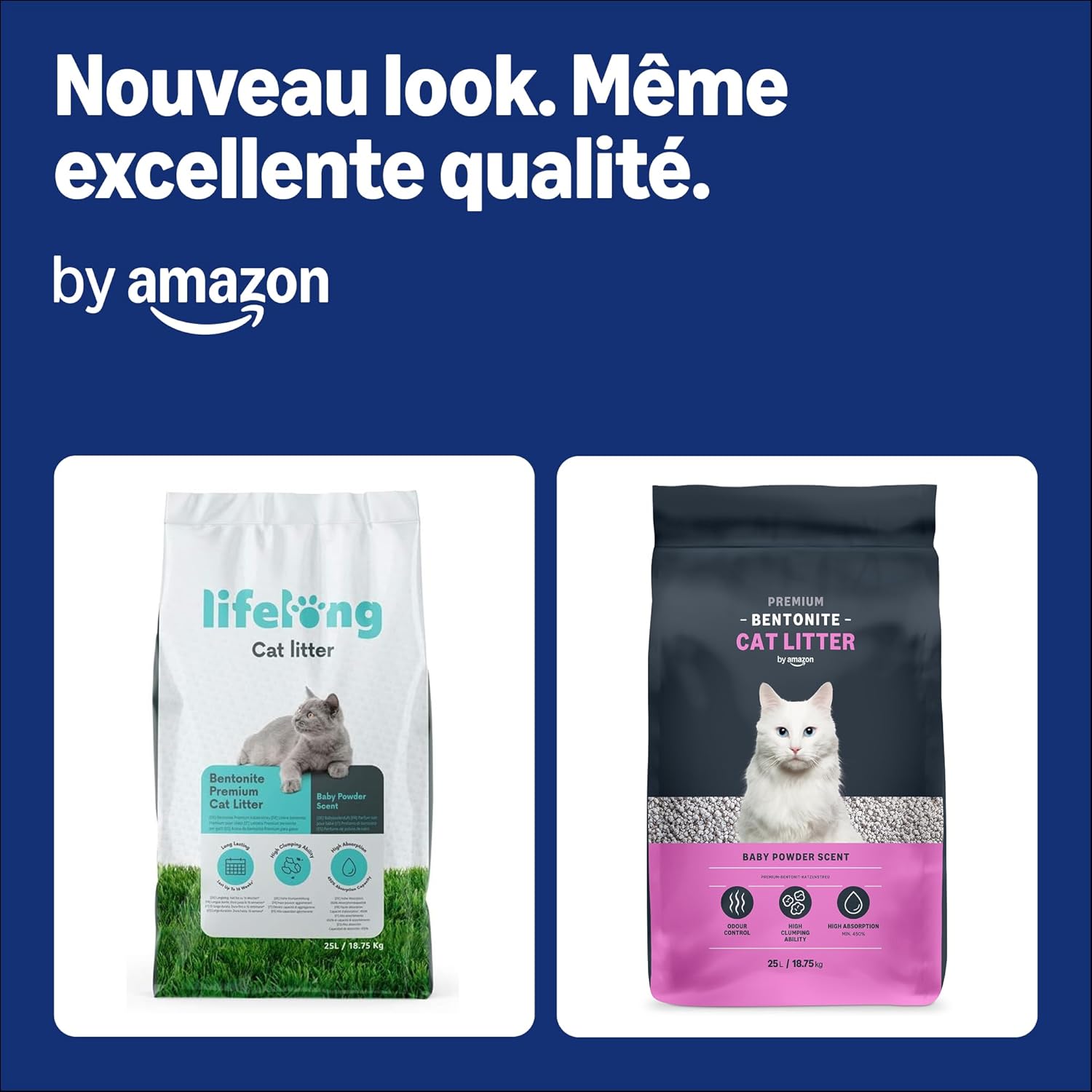 Litière pour Chat Premium avec Bentonite, Parfum Talc, 25L (1 Paquet) (Anciennement sous la Marque Lifelong, Même Produit) gris 25L