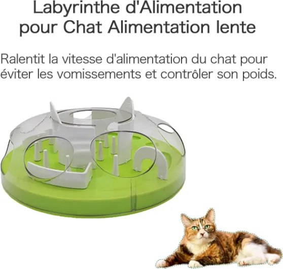 Gamelle Anti glouton pour Chat Rond ⌀ 30cm - Labyrinthe d'alimentation-Distributeur de friandises - Distributeur croquettes-Jouet intérieur