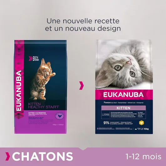 Croquettes Premium pour Chaton – Riche en Poulet Frais et en Riz – Favorise la croissance - Alimentation 100% Complète et Equilibrée – DHA – Sans Blé – Sans OGM - Sac refermable - 10kg