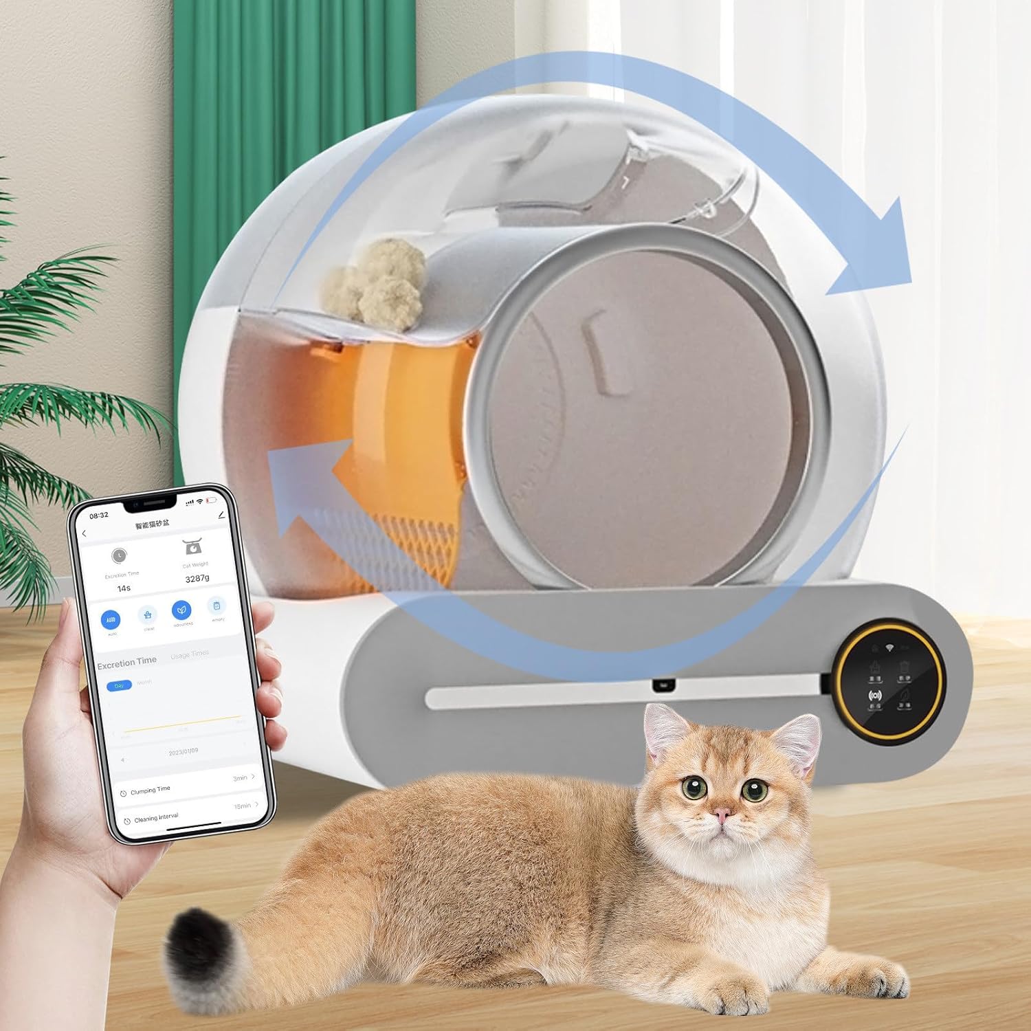 CcacHe Litière autonettoyante pour Chat, litière autonettoyante, Capacité Max 65L, contrôle des Applications et Alerte sûre et Moniteur de santé Intelligente, WiFi 2,4 GHz
