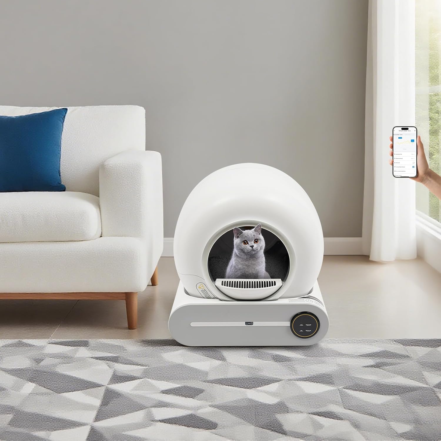 Litière automatique pour chat avec application Wi-Fi, élimination des odeurs à 99,8 %, moniteur de santé 65 l, bac pour chats de 2,2 à 17,6 kg, silencieux 35 dB d'arrêt de sécurité