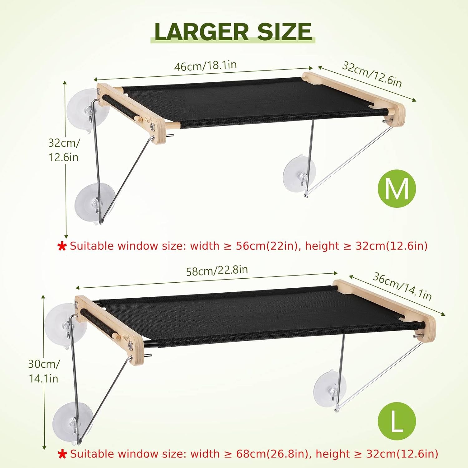 Hamac Fenêtre Chat 360° Vue - Design Moderne pour Appartement & Chats Curieux, Support 15kg, Installation 5 Min Simple M(46*32CM)