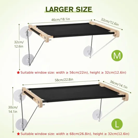 Hamac Fenêtre Chat 360° Vue - Design Moderne pour Appartement & Chats Curieux, Support 15kg, Installation 5 Min Simple M(46*32CM)