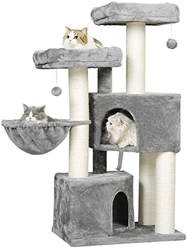Arbre à Chat XXL Stable avec Griffoir en Sisal, 2 Grandes Plateformes, pour Grands Chats Gris Clair + Blanc