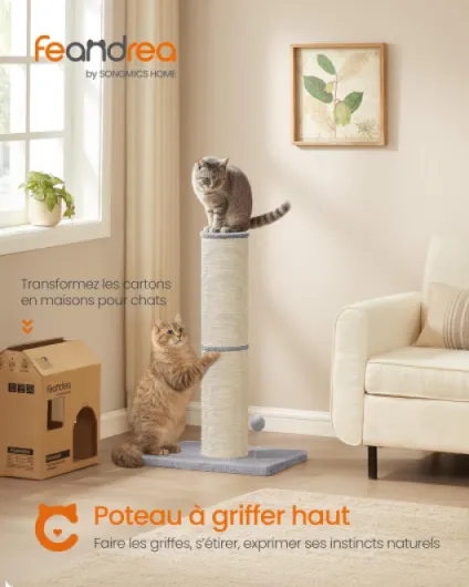 Arbre à Chat XXL, 85 cm de Haut, Tronc de 17 cm d'Épaisseur, Poteau à Griffer Adapté aux Grands Chats comme Le Maine Coon, en Sisal, avec Balle, Clochette, Gris Tourterelle PCA042G01 XXL (Tronc de 17 cm d'Épaisseur) Gris Tourterelle